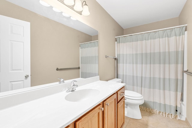 full bathroom featuring tile patterned flooring, vanity, toilet, and shower / tub combo