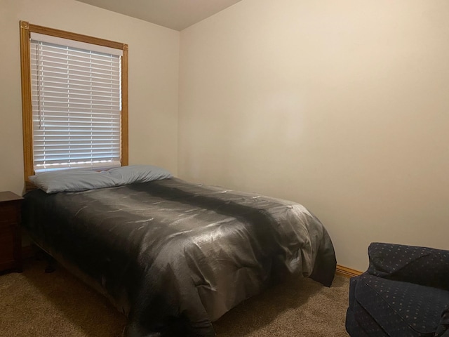 bedroom with light carpet