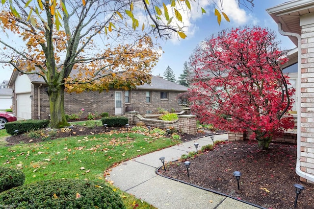 view of yard with a garage