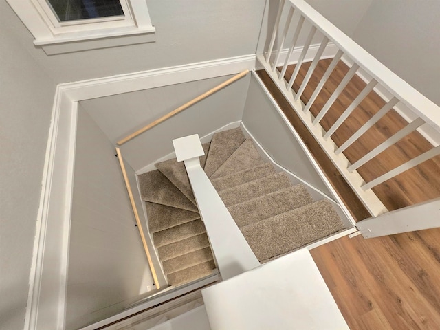 stairs with wood-type flooring