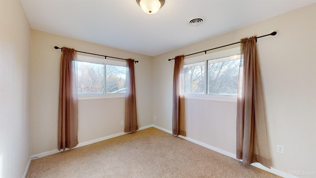 spare room featuring light carpet