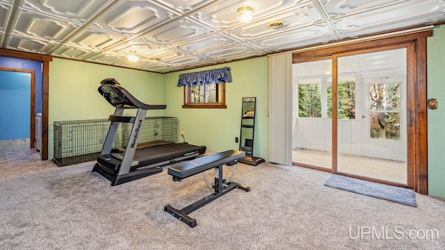 workout room with carpet floors