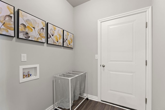 laundry area featuring dark hardwood / wood-style flooring and hookup for a washing machine