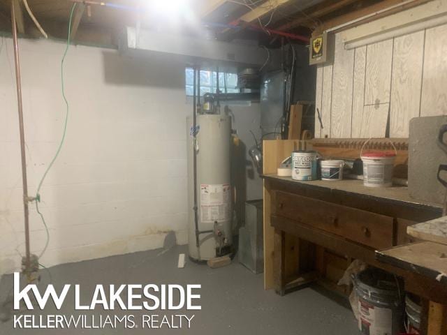 basement with gas water heater