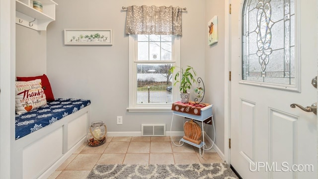 mudroom featuring light tile patterned floors and a healthy amount of sunlight