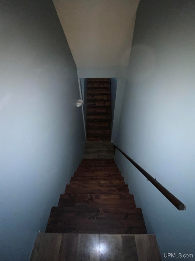 stairs with hardwood / wood-style floors