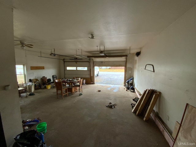 garage with ceiling fan