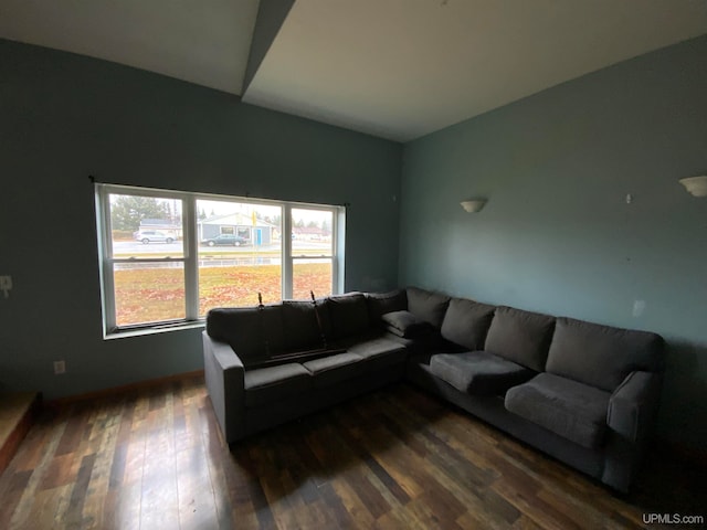 living room with dark hardwood / wood-style floors