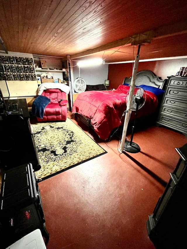 bedroom featuring wooden ceiling