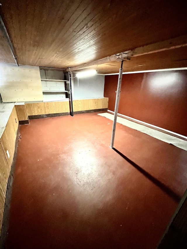 basement with wood ceiling