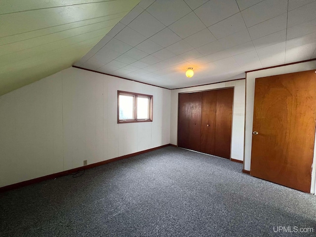 additional living space featuring carpet floors and lofted ceiling