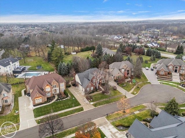 bird's eye view with a residential view