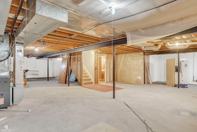 basement with heating unit