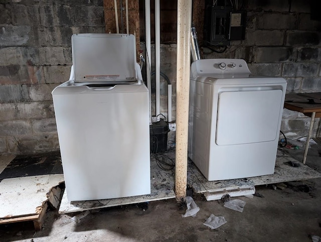 clothes washing area with electric panel