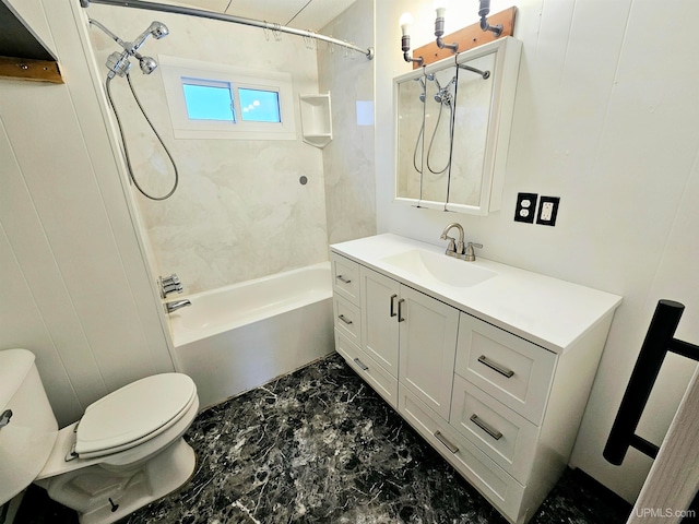 full bathroom featuring vanity, toilet, and tiled shower / bath