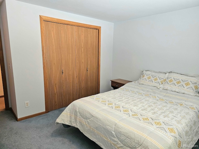 bedroom with carpet flooring and a closet