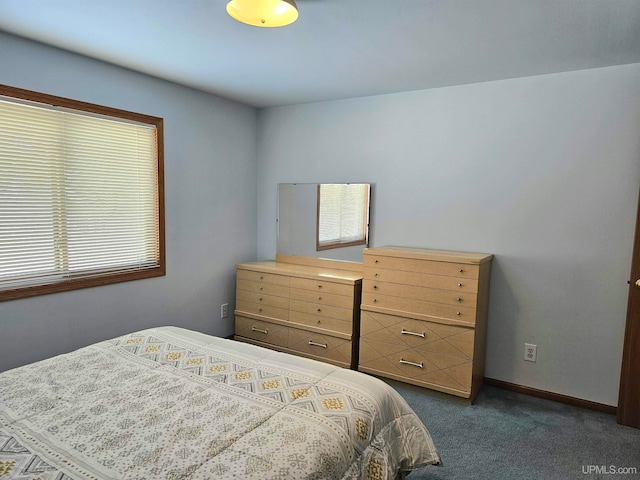 bedroom featuring dark colored carpet