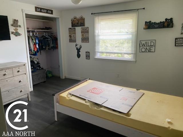 bedroom featuring dark wood-type flooring and a closet