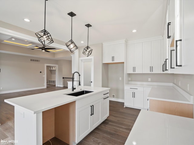 kitchen with dark wood-style floors, a sink, visible vents, and recessed lighting