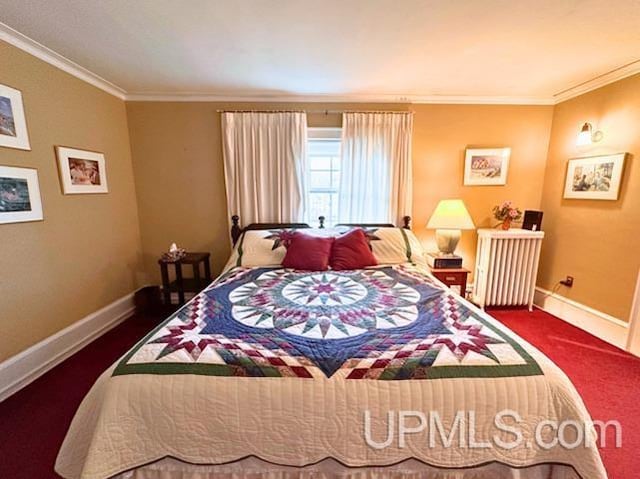 bedroom with carpet and ornamental molding