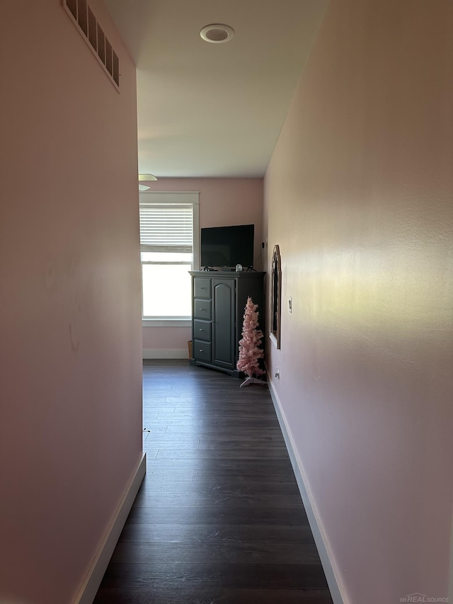 hallway featuring dark wood-type flooring