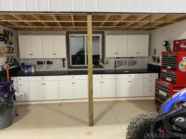 kitchen with white cabinets