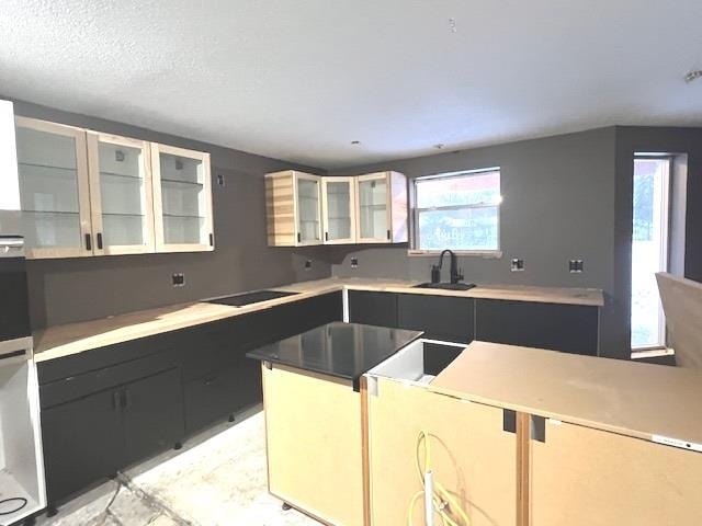 kitchen featuring sink, black electric stovetop, and white cabinetry