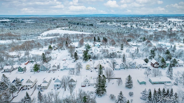 snowy aerial view featuring a residential view