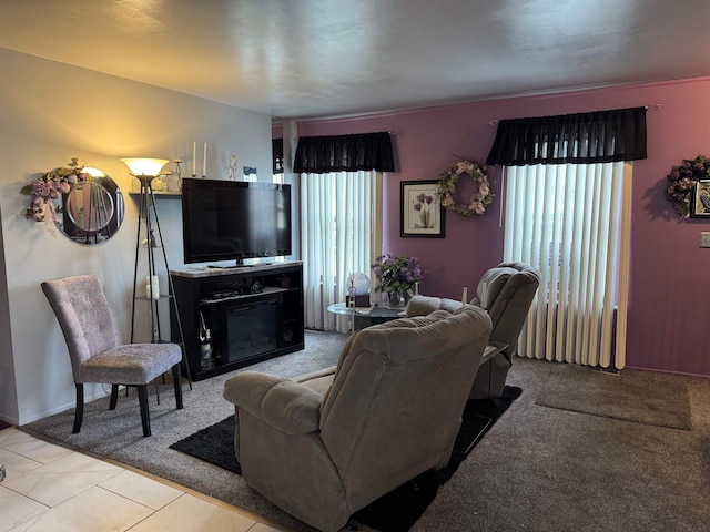 living room with light tile patterned floors