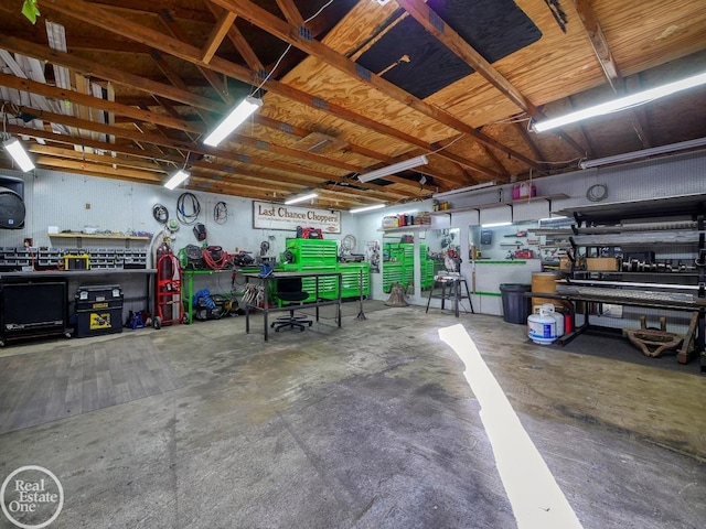 garage featuring a workshop area