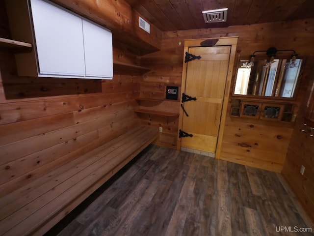 view of sauna with hardwood / wood-style floors