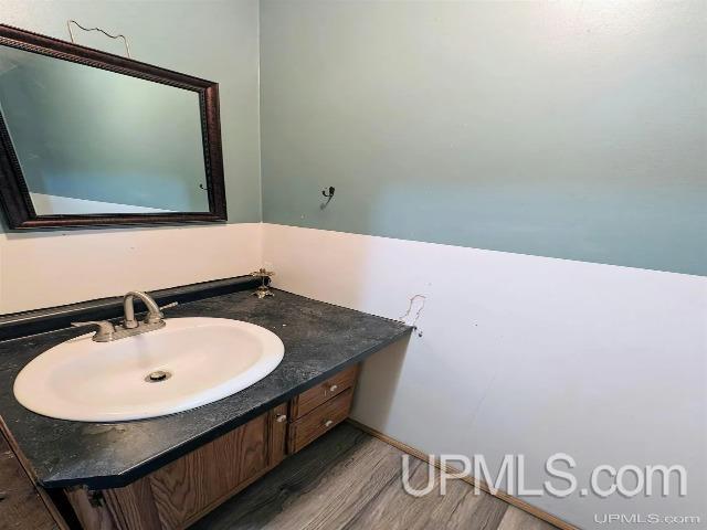 bathroom featuring hardwood / wood-style floors and vanity