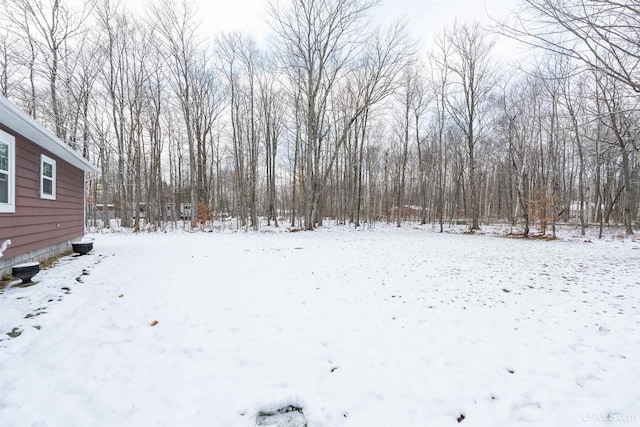 view of yard layered in snow