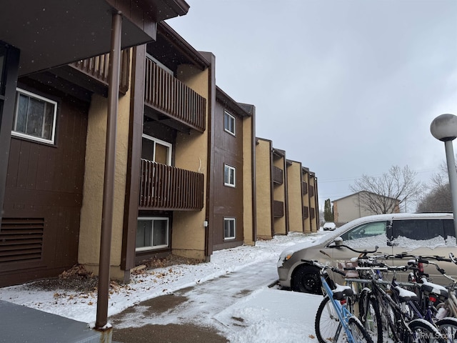 view of snow covered building