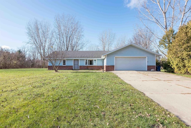 single story home featuring a garage and a front lawn