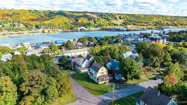 aerial view with a water view