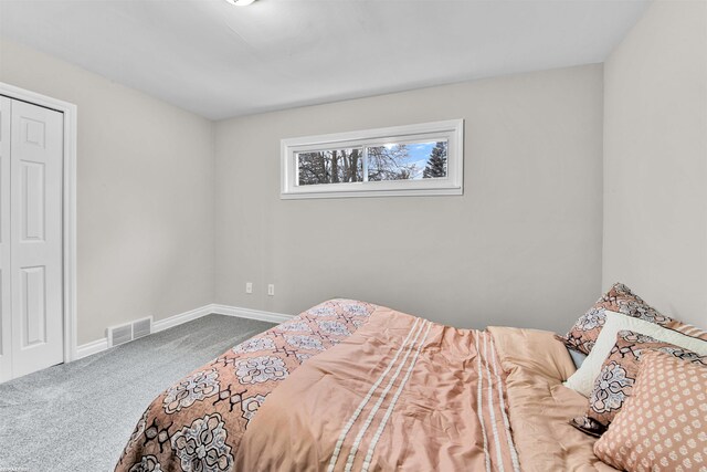 bedroom with carpet flooring and a closet