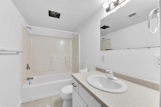 full bathroom with tile patterned floors, vanity, toilet, and tub / shower combination