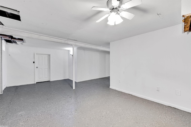 basement featuring ceiling fan