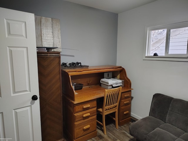 office space featuring dark hardwood / wood-style flooring