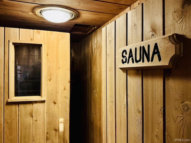 interior details featuring wood walls