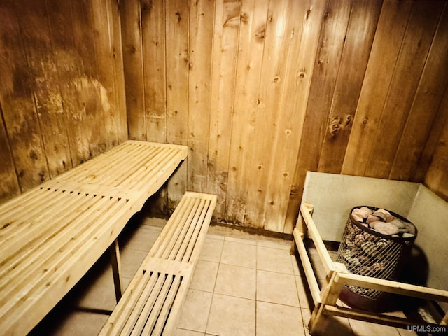 view of sauna with tile patterned flooring