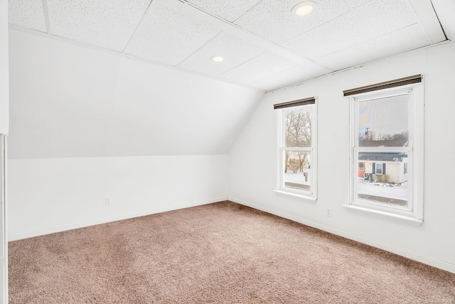 additional living space featuring carpet and lofted ceiling