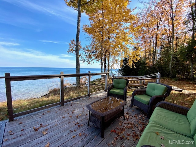 N10006 Shore Dr, Au Train, MI 49806 - wooden terrace featuring a water view