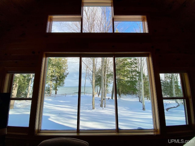 N10006 Shore Dr, Au Train, MI 49806 - living room featuring high vaulted ceiling, wood walls, wood-type flooring, a fireplace, and wood ceiling