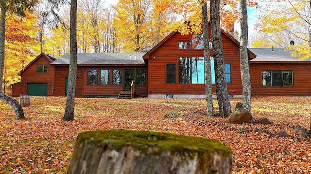 view of log cabin