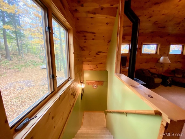 staircase with a skylight