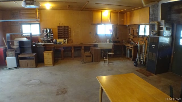 basement with a workshop area