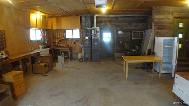 basement featuring a workshop area