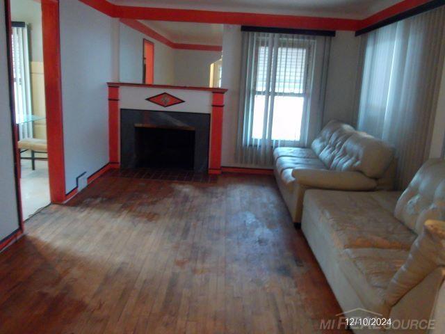 living room with hardwood / wood-style floors